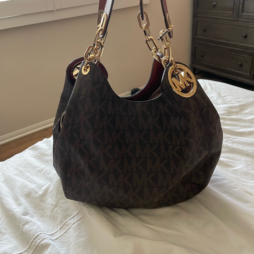 Michael Kors Black and Gold Monogram Shoulder Bag